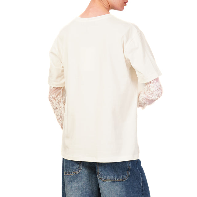 Haveone-T-shirt con pizzo - panna