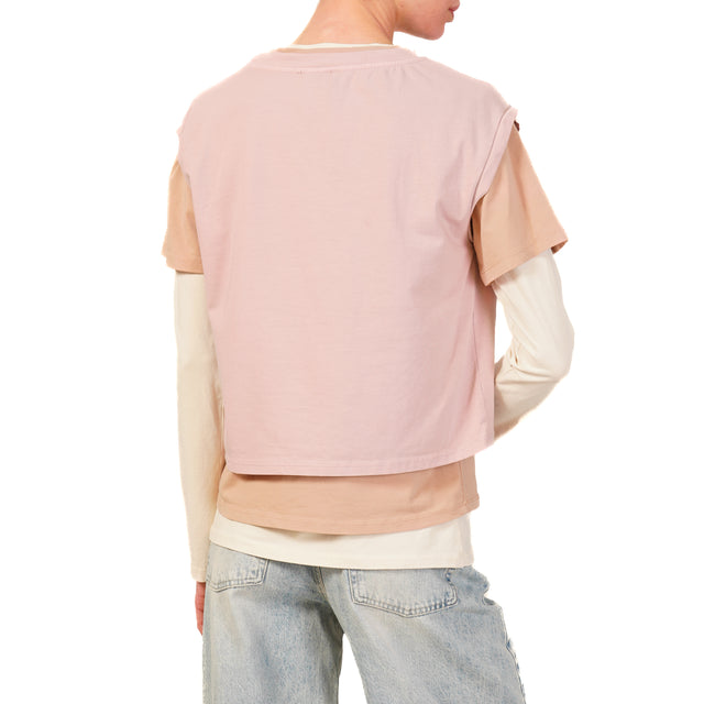 Zeroassoluto-Set tre t-shirt in jersey elasticizzato - rosa/peach/burro