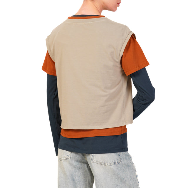 Zeroassoluto-Set tre t-shirt in jersey elasticizzato - taupe/coccio/blu