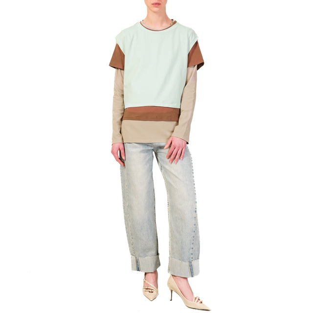 Zeroassoluto-Set tre t-shirt in jersey elasticizzato - acqua/moka/taupe