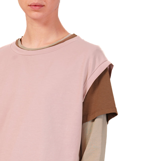 Zeroassoluto-Set tre t-shirt in jersey elasticizzato - rosa/moka/taupe