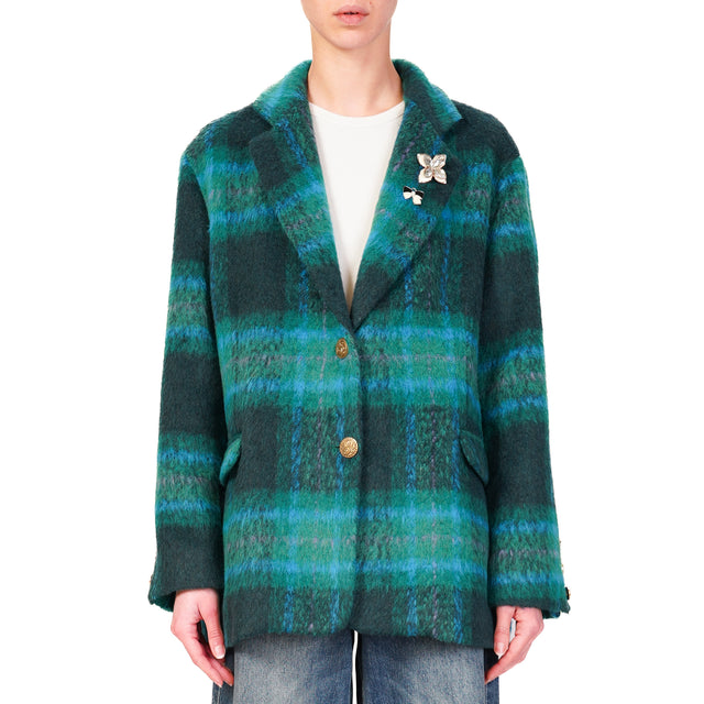 Dixie-Giacca oversize quadri con spille - verde/turchese