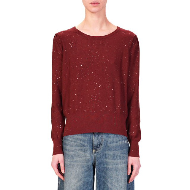 Haveone-Maglia girocollo con micro paillettes - Bordeaux