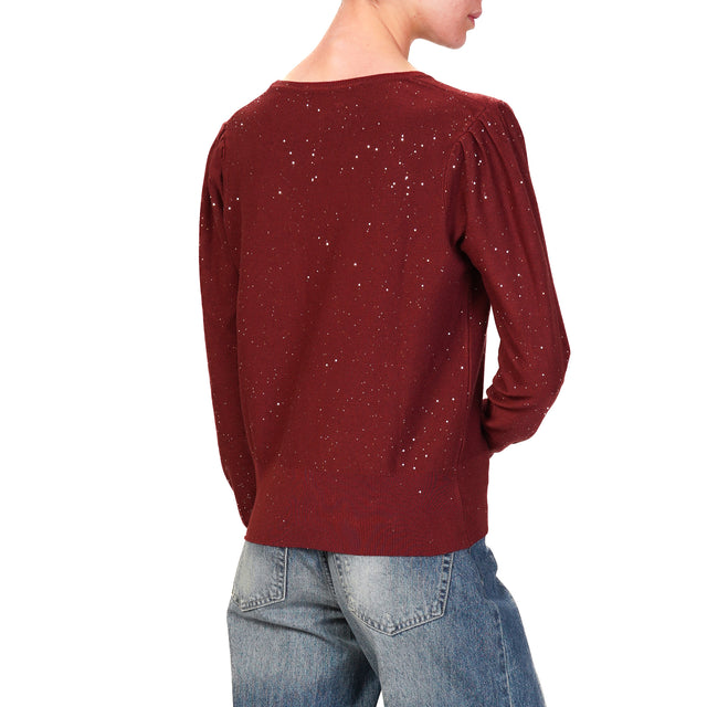 Haveone-Micro Sequin Crewneck Sweater - Bordeaux