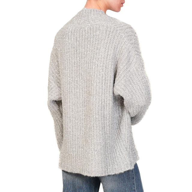 Vicolo-V-Neck Lurex Sweater - Silver