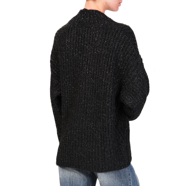 Vicolo-V-neck lurex sweater - black