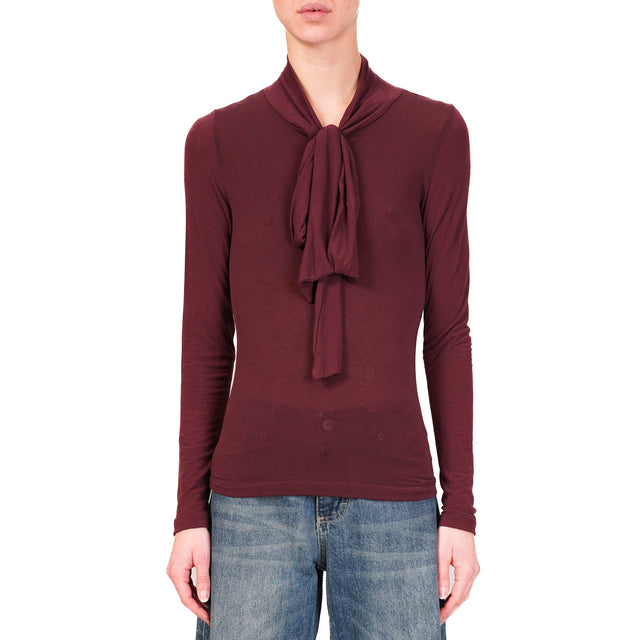 Dixie-T-shirt misto cashmere con fiocco - Bordeaux