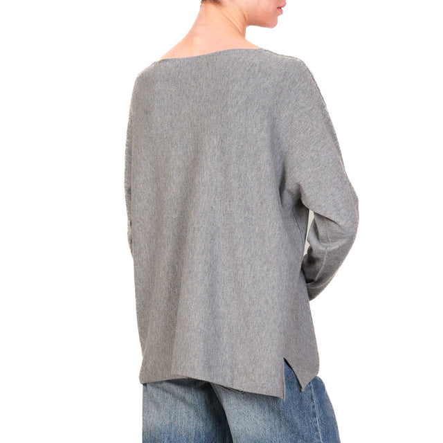 Zeroassoluto-V-neck sweater with side slits - medium grey melange