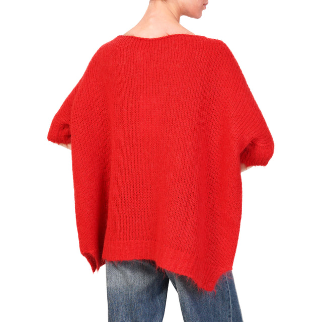 Kontatto-Maglia scatola mohair scollo barca - rosso