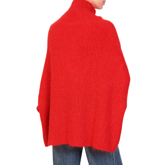 Kontatto-Maglia mohair scatola collo alto a coste - rosso