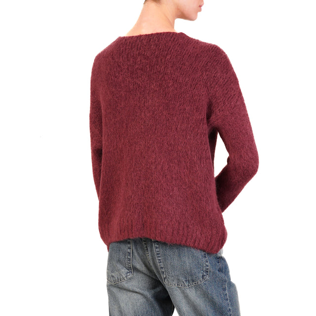 Zeroassoluto-Maglia scollo v largo alpaca corta davanti - vino