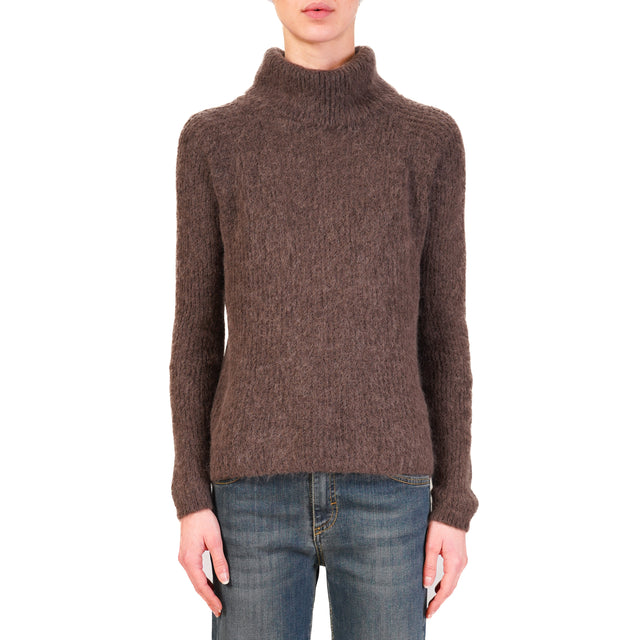 Zeroassoluto-Maglia collo alto alpaca - moro