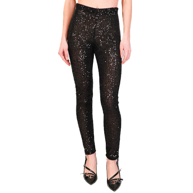 Vicolo-Pantalone in paillettes elastico in vita - nero