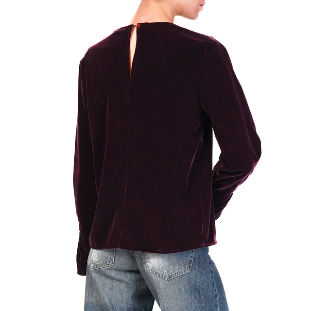 Vicolo-Blusa velluto bottone dietro - vino