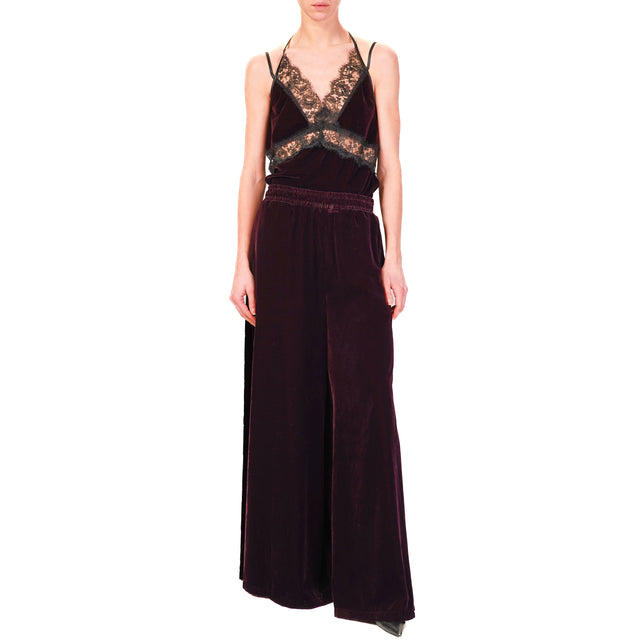 Vicolo-Elastic waist velvet trousers - wine