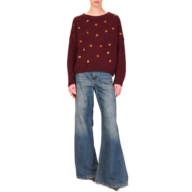 Tensione in-Maglia con maxi paillettes - Bordeaux