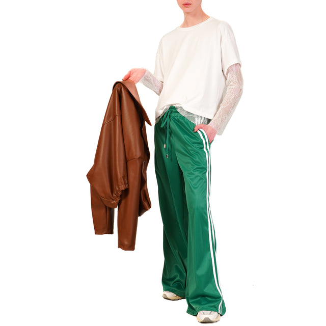 Vicolo-Pantalone banda laterale elastico in vita - Verde