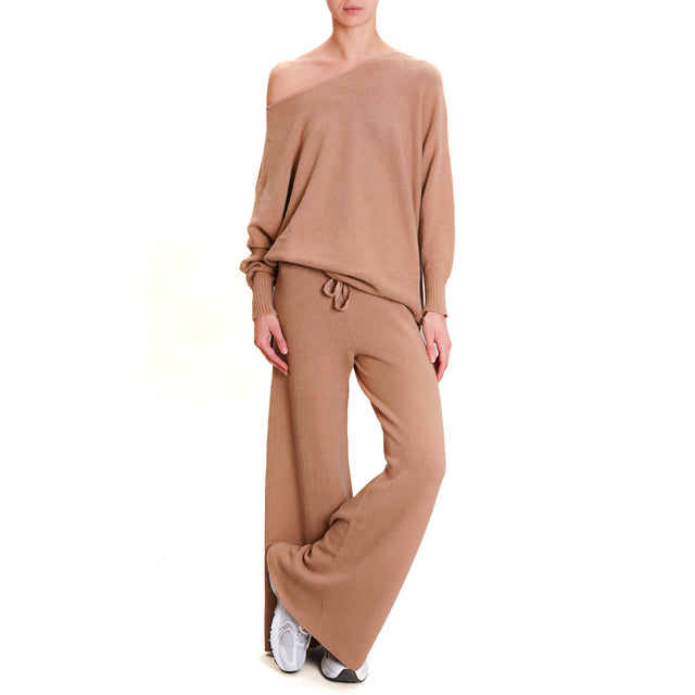 Kontatto-QS Maglia oversize spacchi laterali - caramel