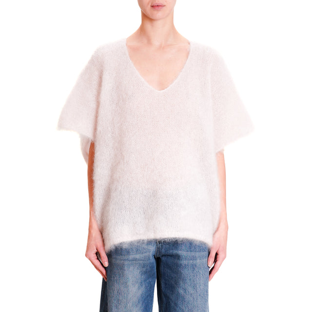 Dixie-Maglia mohair scollo v smanicata - burro