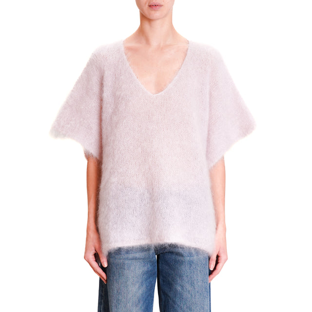 Dixie-Maglia mohair scollo v smanicata - rosa