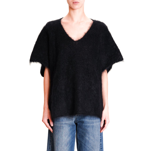 Dixie-Maglia mohair scollo v smanicata - nero