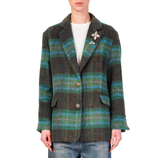 Dixie-Giacca oversize quadri con spille - verde/azzurro/moro