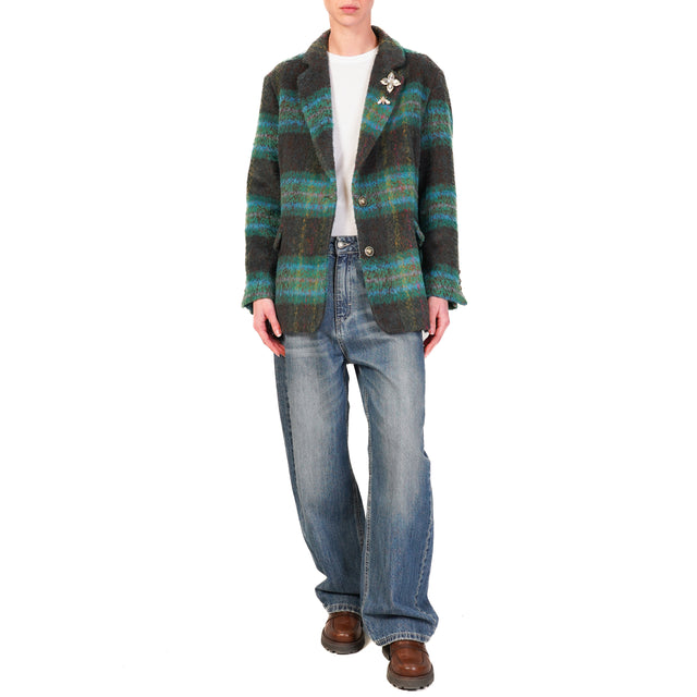 Dixie-Giacca oversize quadri con spille - verde/azzurro/moro