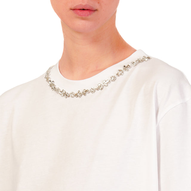 Haveone-T-shirt con collo strass - bianco