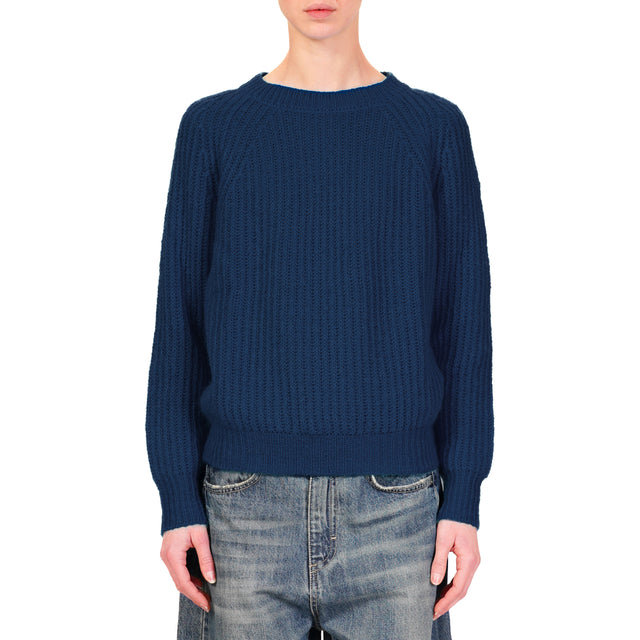 Vicolo-Maglia mohair a coste - blu