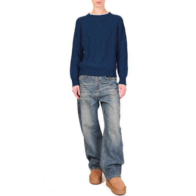 Vicolo-Maglia mohair a coste - blu