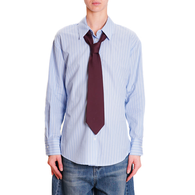 Tensione in-Camicia gessata con cravatta - celeste/bianco/bordeaux