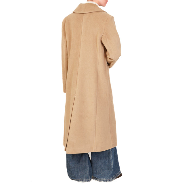 Haveone-Cappotto doppiopetto con spilla - cammello