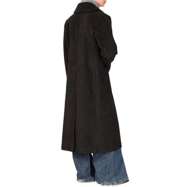 Haveone-Cappotto doppiopetto con spilla - nero