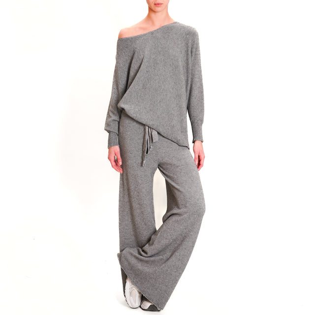 Kontatto-QS Oversized Side Slit Sweater - Medium Grey