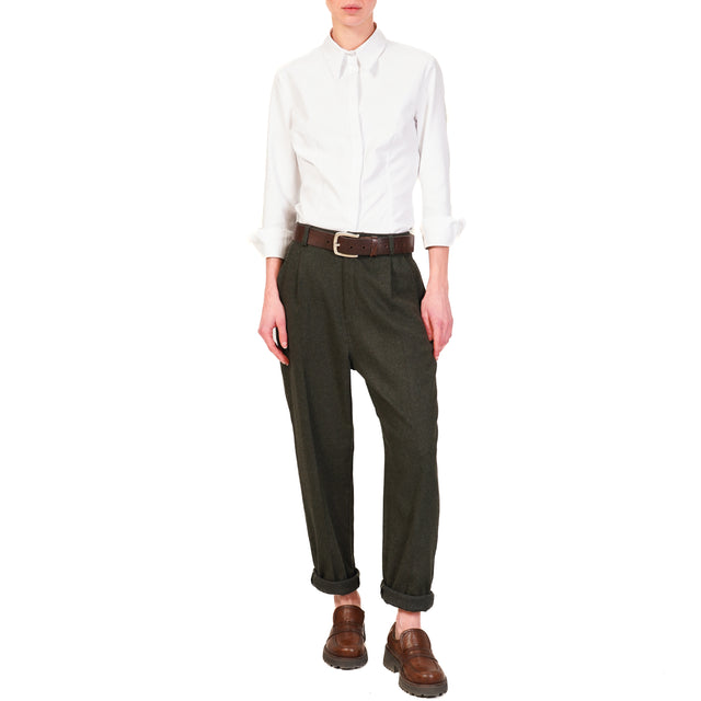 Zeroassoluto-Pantalone IVY flanella elastico dietr - verde bosco