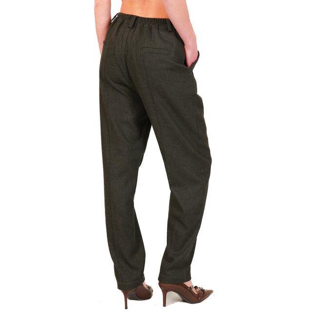 Zeroassoluto-IVY flannel trousers with elastic back - forest green