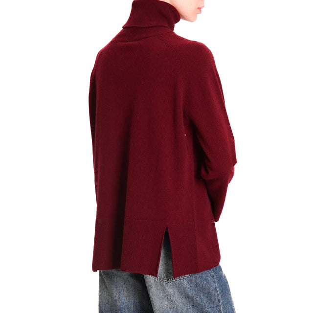 Tensione in-Maglia scatola collo alto 100% lana SOFT - Bordeaux