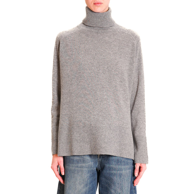 Tensione in-Maglia scatola collo alto 100% lana SOFT- grigio melange