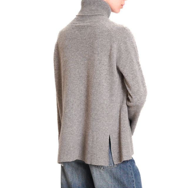 Tensione in-Maglia scatola collo alto 100% lana SOFT- grigio melange