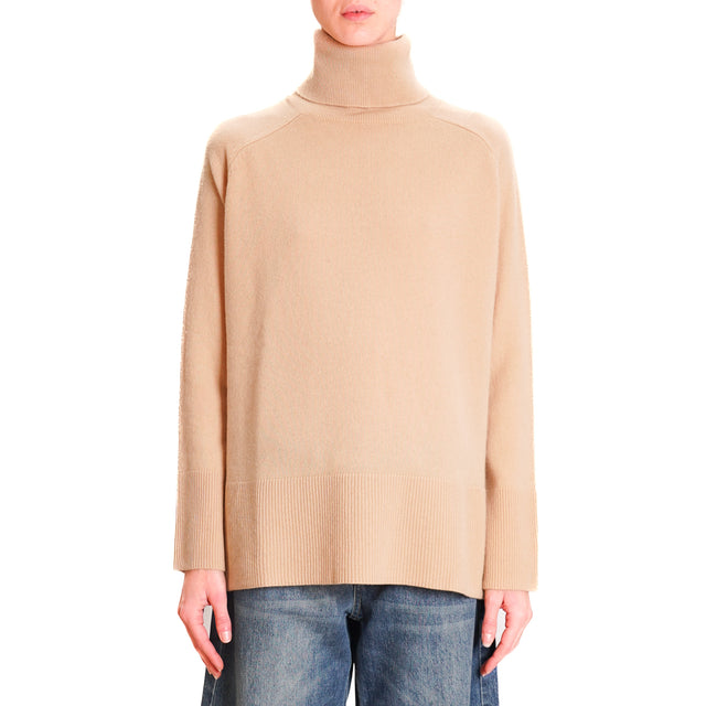 Tensione in-Maglia scatola collo alto 100% lana SOFT - beige