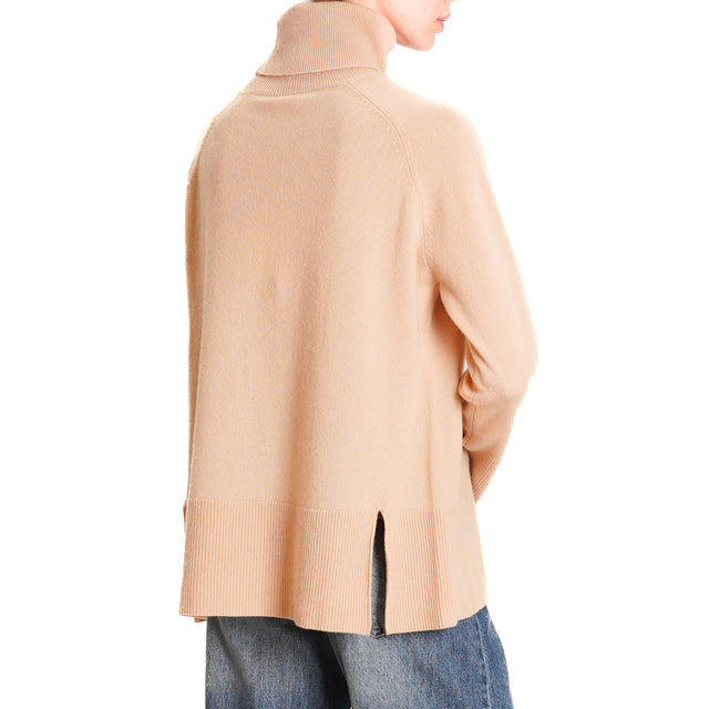 Tensione in-Maglia scatola collo alto 100% lana SOFT - beige