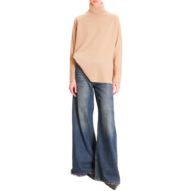 Tensione in-Maglia scatola collo alto 100% lana SOFT - beige