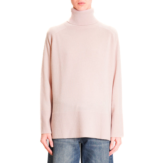 Tensione in-Maglia scatola collo alto 100% lana SOFT- rosa