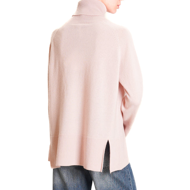 Tensione in-Maglia scatola collo alto 100% lana SOFT- rosa