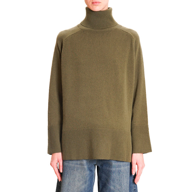 Tensione in-Maglia scatola collo alto 100% lana SOFT - militare