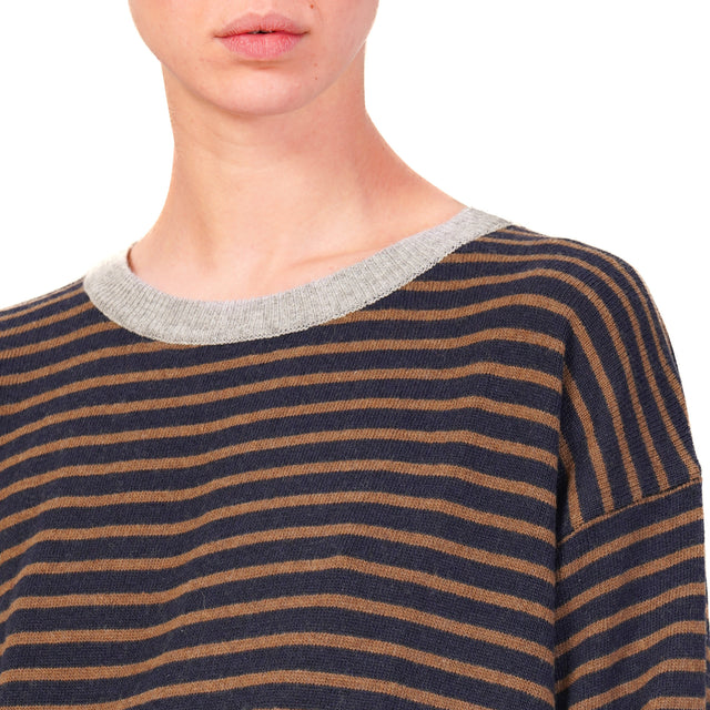 Zeroassoluto-Maglia a righe misto cashmere - grigio/blu/biscotto