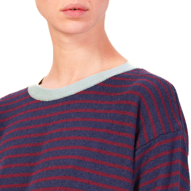 Zeroassoluto-Maglia a righe misto cashmere - acqua/blu/vino