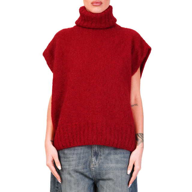 Dixie-Maglia mohair collo alto smanicata - rubino