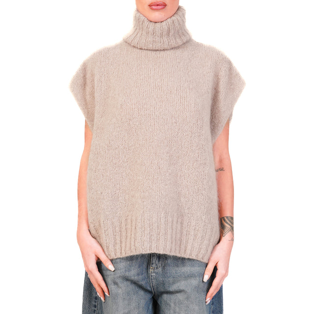 Dixie-Maglia mohair collo alto smanicata - taupe