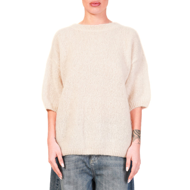 Dixie-Maglia mohair girocollo manica 3/4 - panna